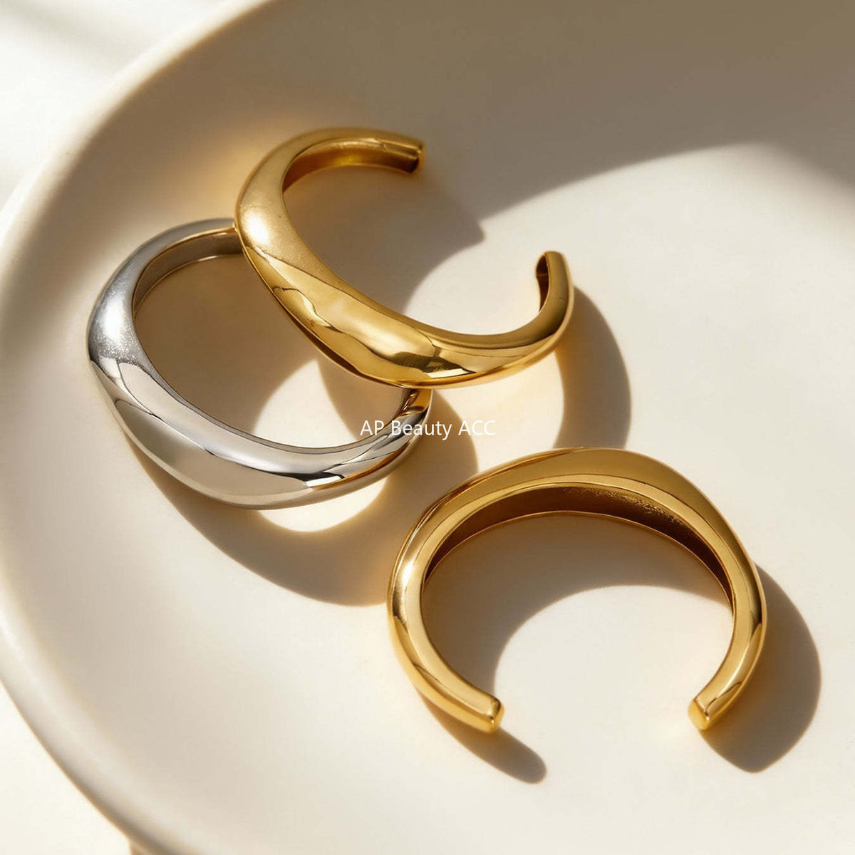 B廠-不鏽鋼鋯石花朵愛心吊墜手鐲C型斜角高拋光 光面百搭手環鍍18k金「Z516-Z517」25.12-2