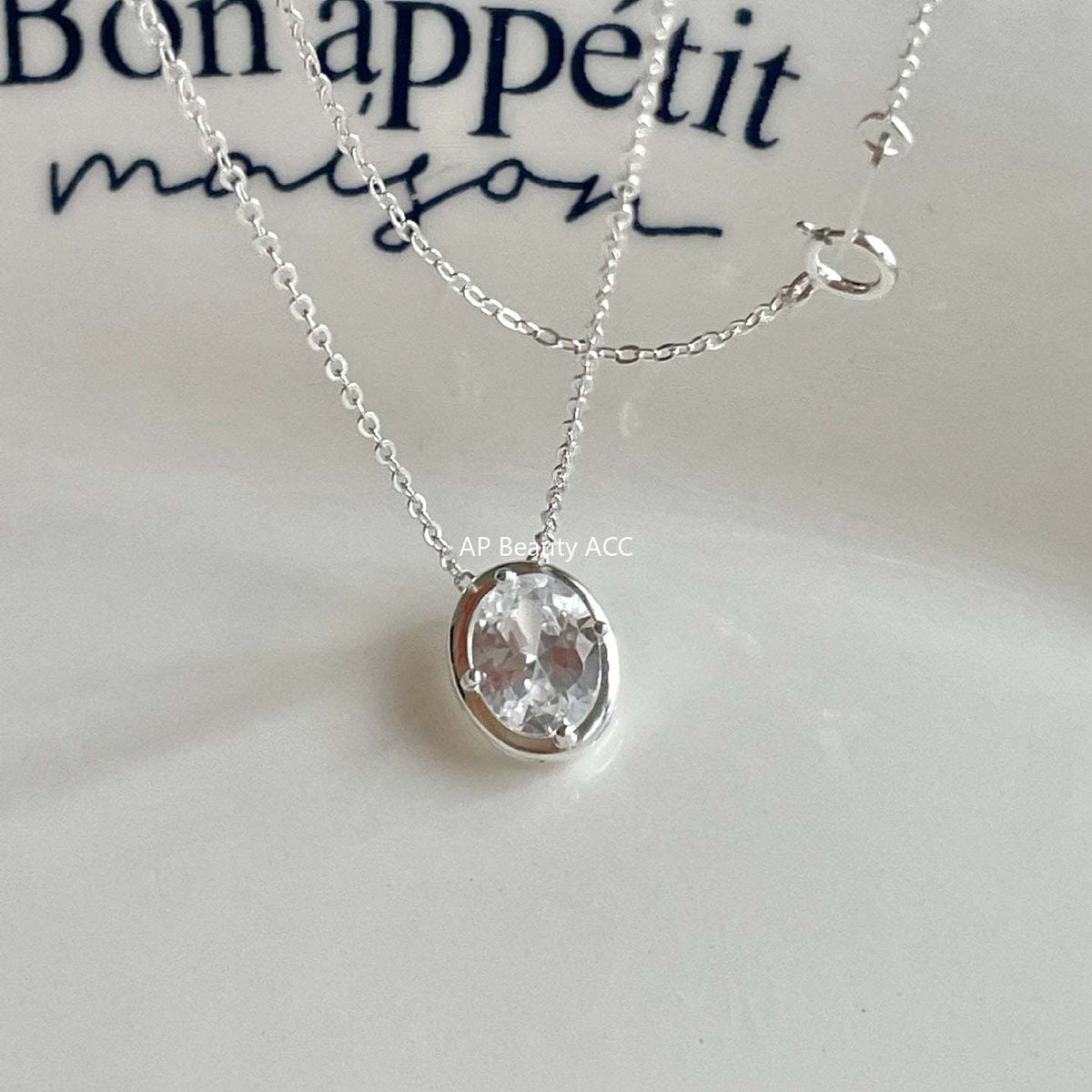 F廠-韓國韓版飾品925純銀橢圓鋯石項鍊INS風格百搭項鍊設計款項鍊「B1384」25.11-4