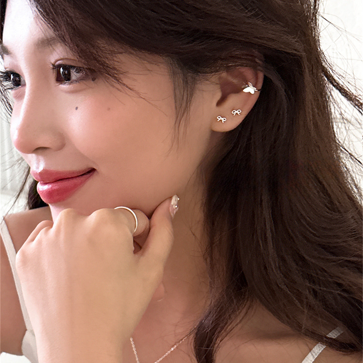 C廠-可愛甜美溫柔蝴蝶結耳釘女s99純銀ins百搭日常耳環輕奢高級感耳飾「EH-3952」25.08-5