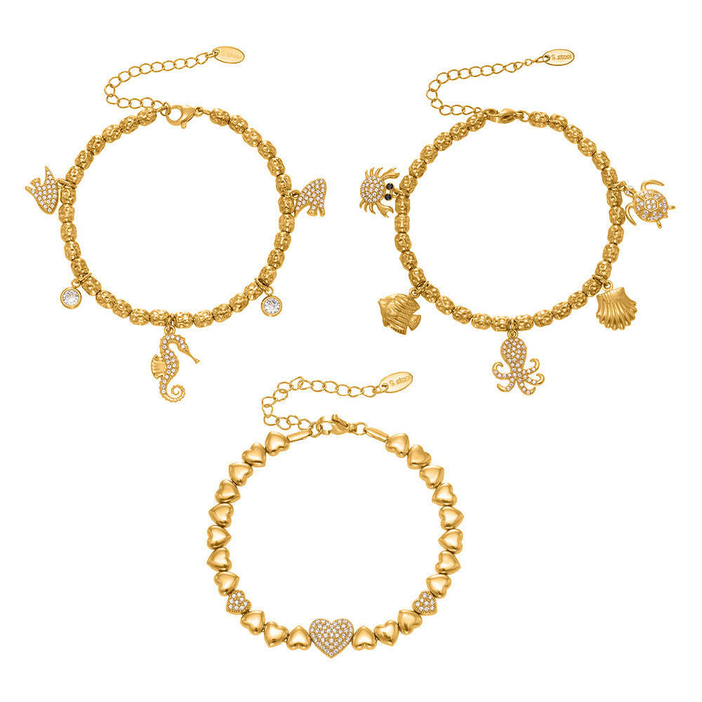 B廠-海馬帶鑽多配件DIY手鍊組合不鏽鋼鍍18k真金跨境熱銷款飾品「E693-E694-E695」25.10-5