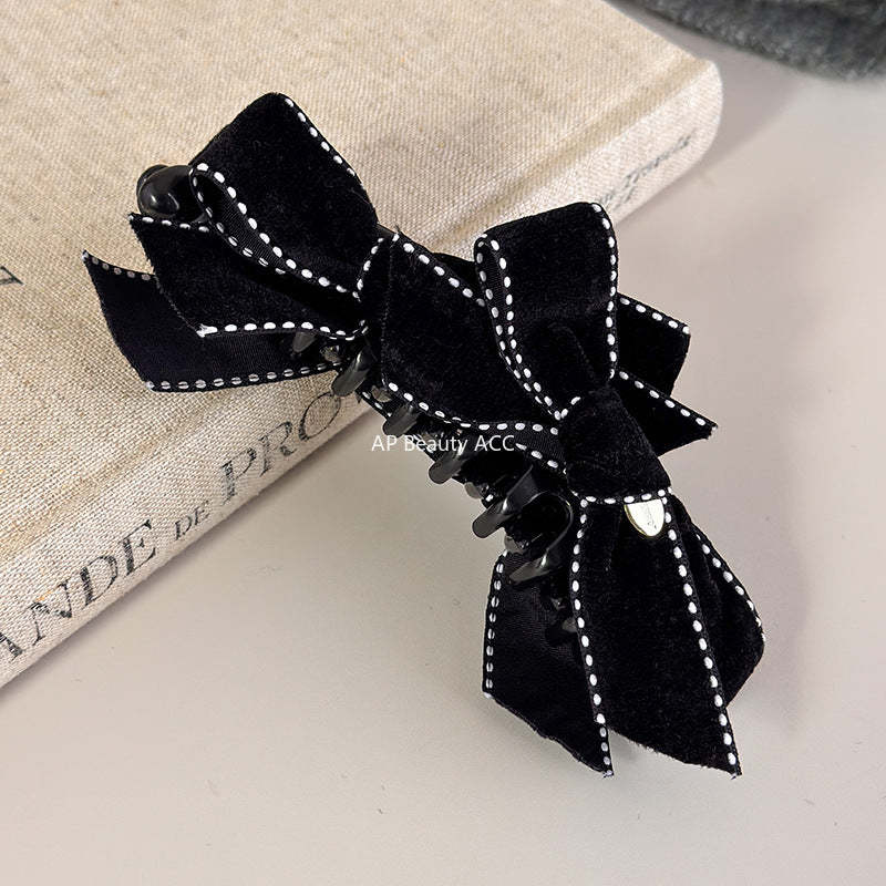 E廠-輕奢絲絨蝴蝶結扎馬尾一字夾懶人橫夾名媛風盤髮夾網紅同款香蕉夾「27734」25.12-1