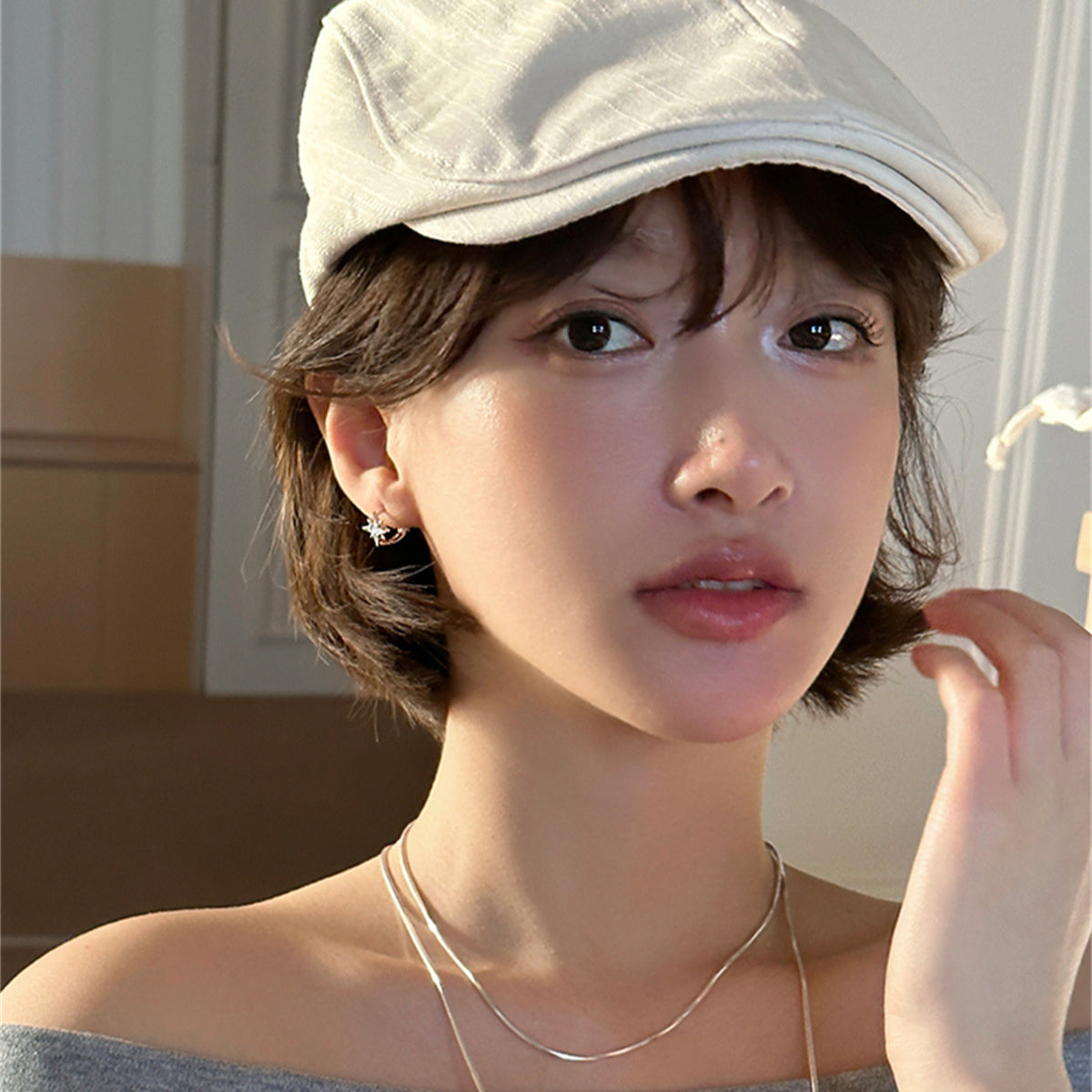 C廠-爆款閃耀八芒星鋯石耳釘女時尚高級感設計銀針耳環精緻時尚新耳飾「EH-3998」25.08-4
