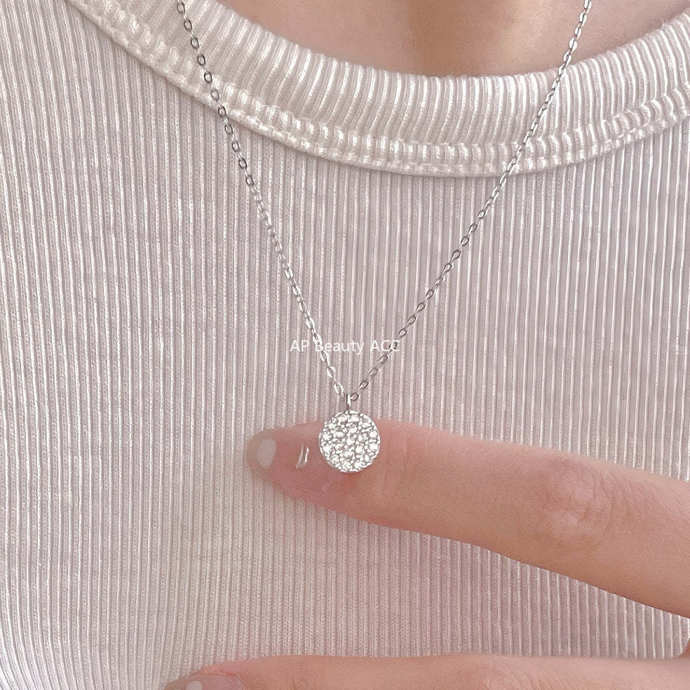 F廠-韓國韓版簡約銀飾 925純銀圓形滿鑽項鍊百搭INS風個性設計款項鍊「B1388」25.11-4