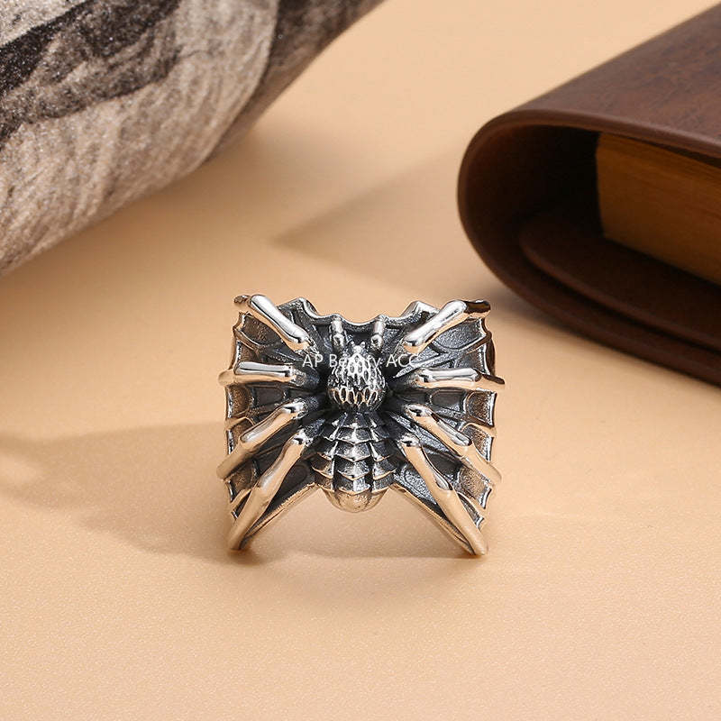 G廠-復古蜘蛛戒指男潮個性哥特風動物食指戒時尚百搭創意感仿泰銀指環「J2679」25.11-4