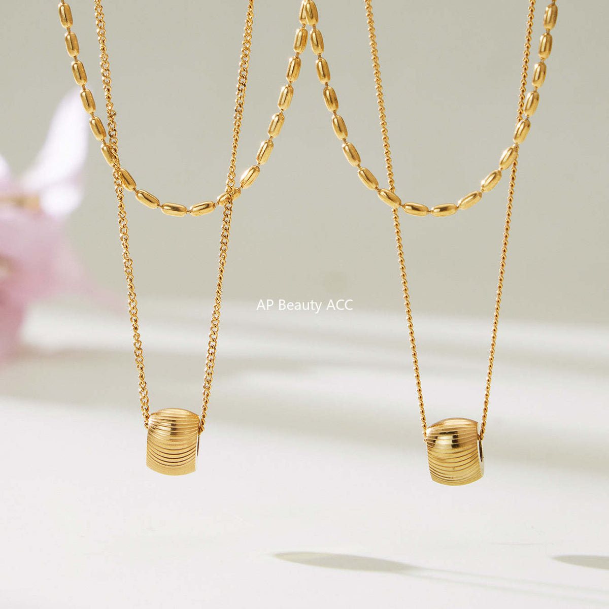 B廠-ins風個性時尚轉運站吊墜雙層鎖骨項鍊不鏽鋼鍍18k真金首飾「P877」25.11-4