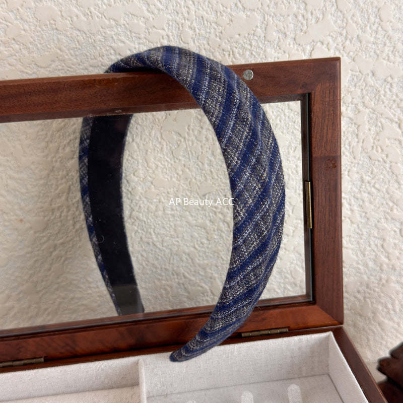 E廠-韓國經典復古格紋凹凸髮箍女2025新款法式高顱頂寬邊氣質頭箍髮飾「27675」25.11-3