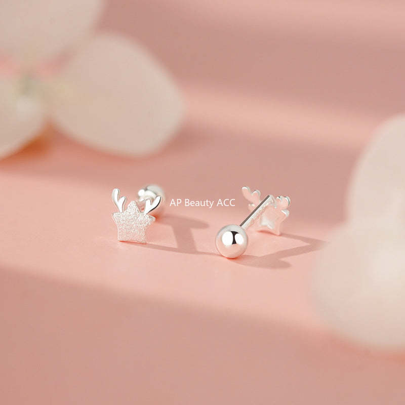 D廠-S999足銀輕奢鹿角星星螺絲耳環女文藝小眾高級感爆款自然耳飾「YC4123E_1」25.11-3