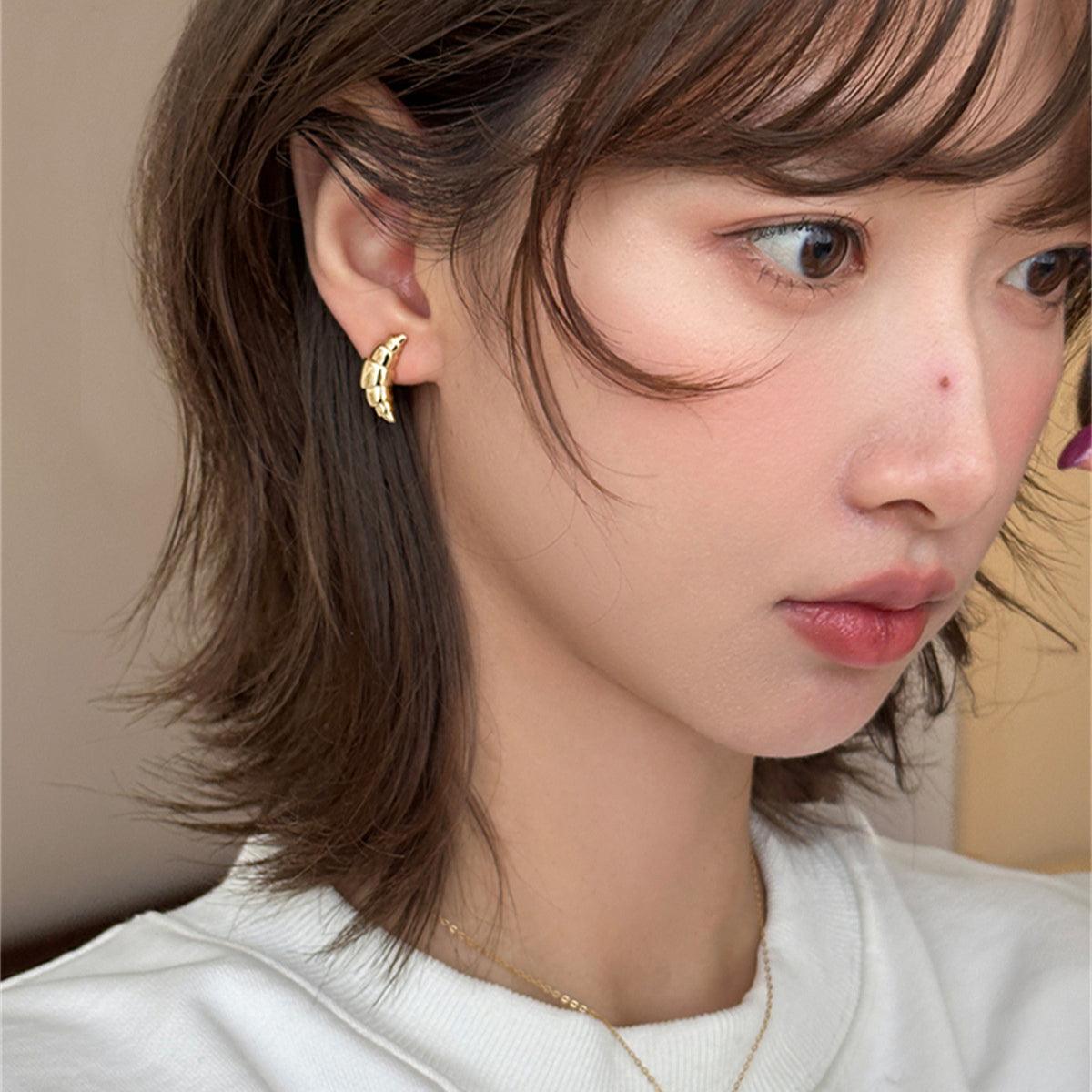 C廠-歐美個性牛角包耳釘女時尚小眾設計銀針耳環百搭個性冷淡風耳飾「EH-3471」25.04-2