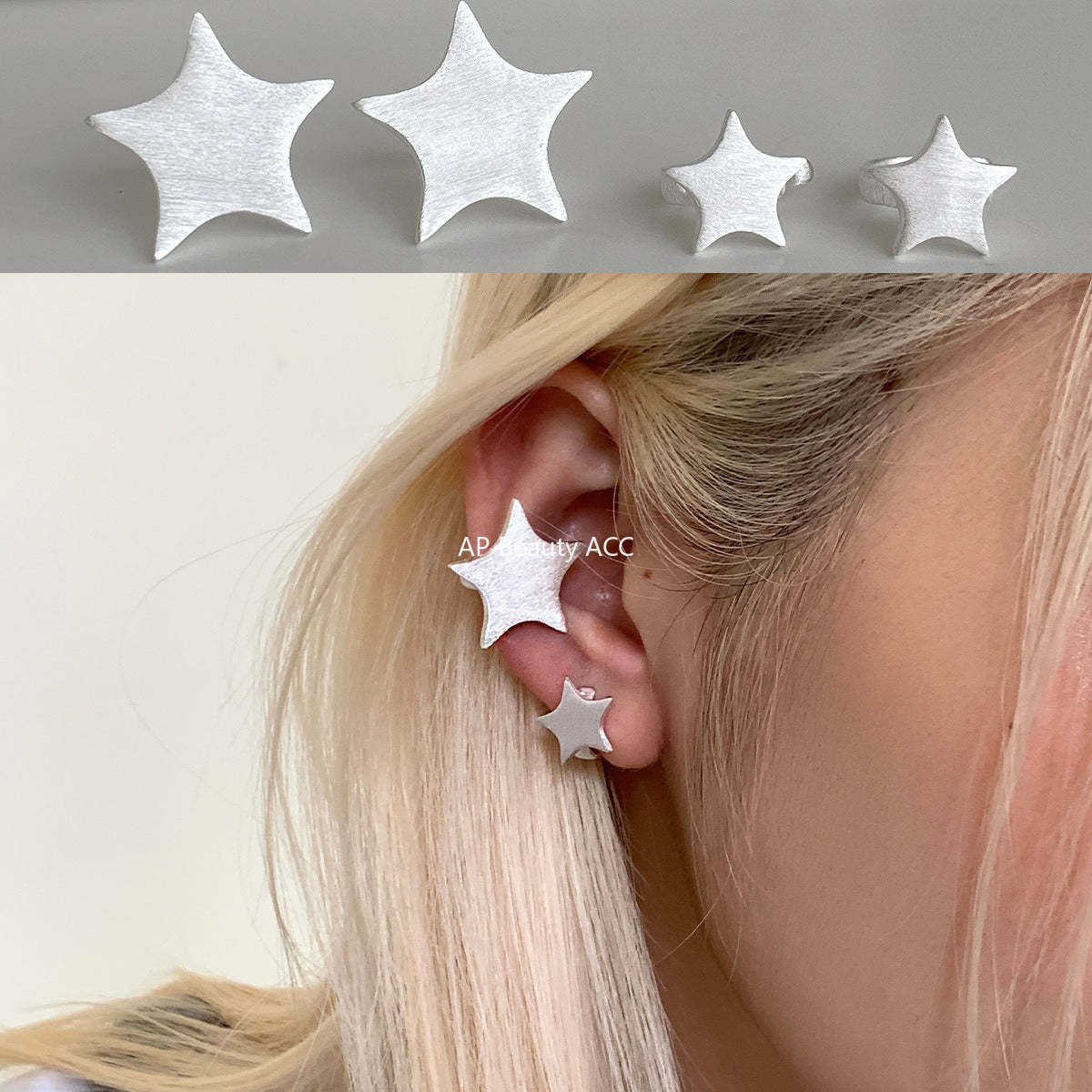 C廠-韓版拉絲五角星無耳洞耳夾女時尚簡約氣質耳骨夾輕C形高級感輕奢「EJ-49」25.12-1