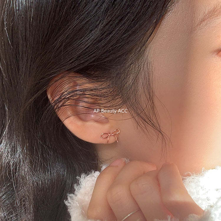 C廠-極簡日常蝴蝶結耳釘女輕奢氣質小香風網紅銀針耳環少女高級感耳飾「EH-4263」25.11-3