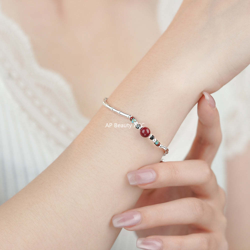 D廠-純銀S925硃砂竹節手鍊女新中式復古文藝甜美簡約溫柔手飾「YC4035SL_2」25.12-3