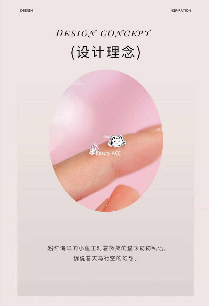 D廠-原創足銀S999貓咪小魚耳環溫柔精緻甜美小巧個性獨特韓風耳飾批發「YC9006E_1」25.12-2