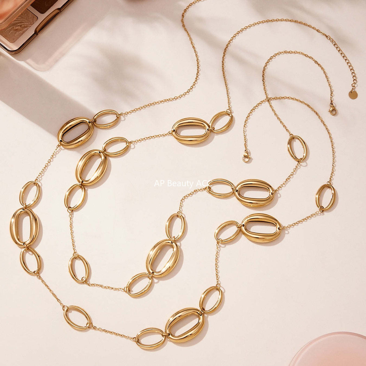 B廠-不鏽鋼幾何長款項鍊 鍍18k金ins歐美時尚百搭O字拼接毛衣「M084」25.11-3