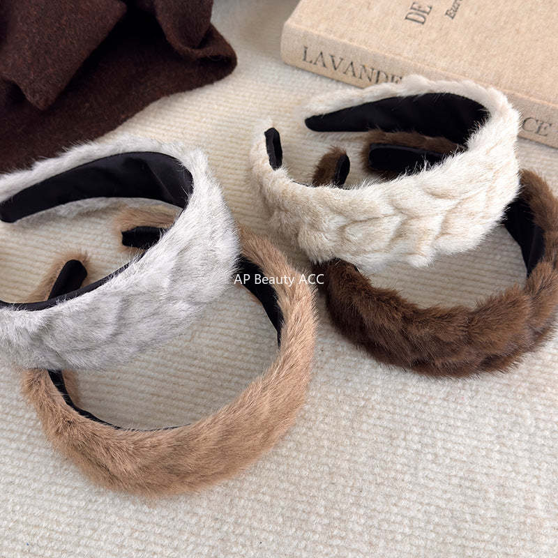 E廠-秋冬日常百搭通勤新款純色毛絨髮箍時尚洋氣百搭髮卡髮飾頭飾品女「27765」25.12-2