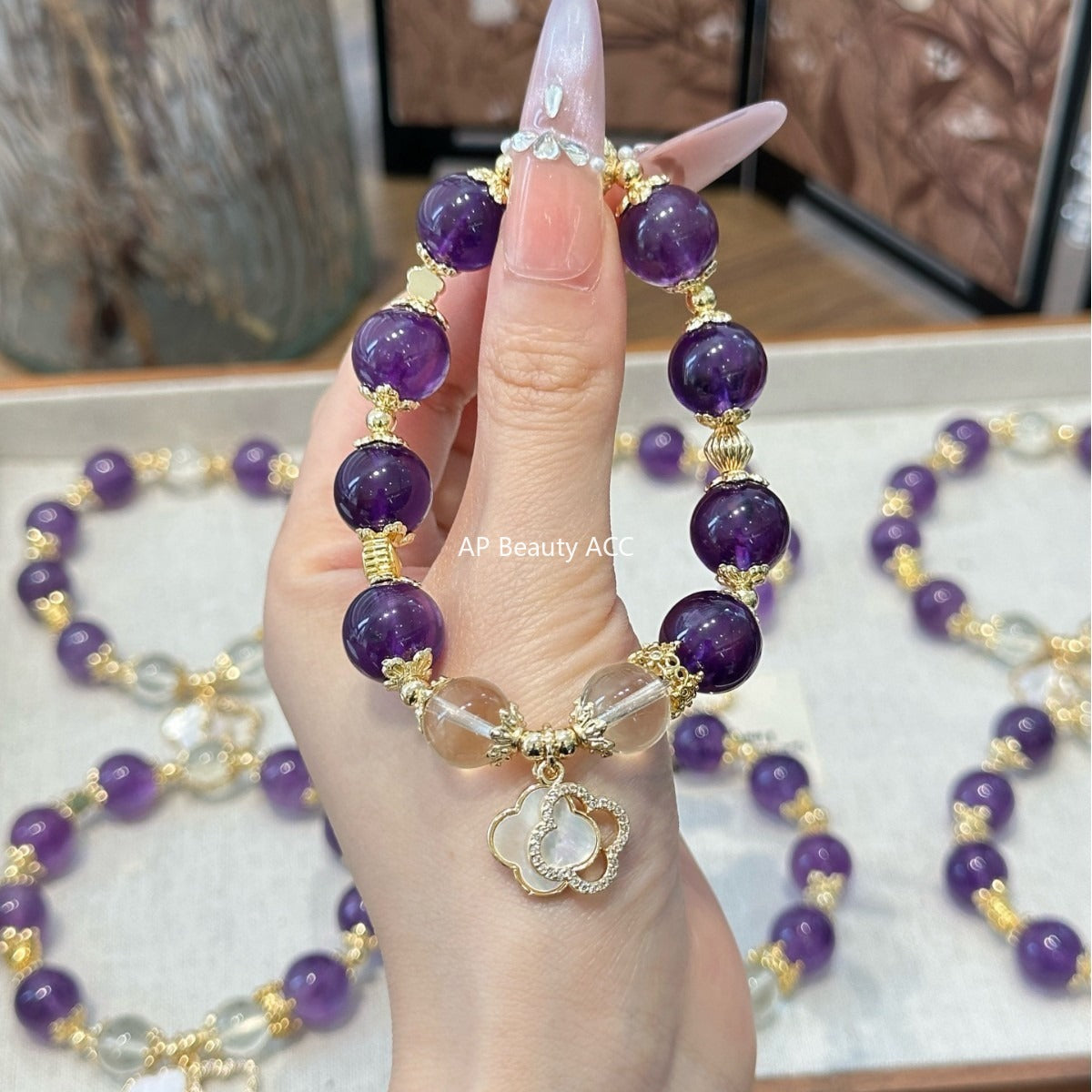 AS廠-新款天然紫水晶黃水晶四葉草手鍊百搭輕奢手串批發廠家直銷「l2944」25.11-1