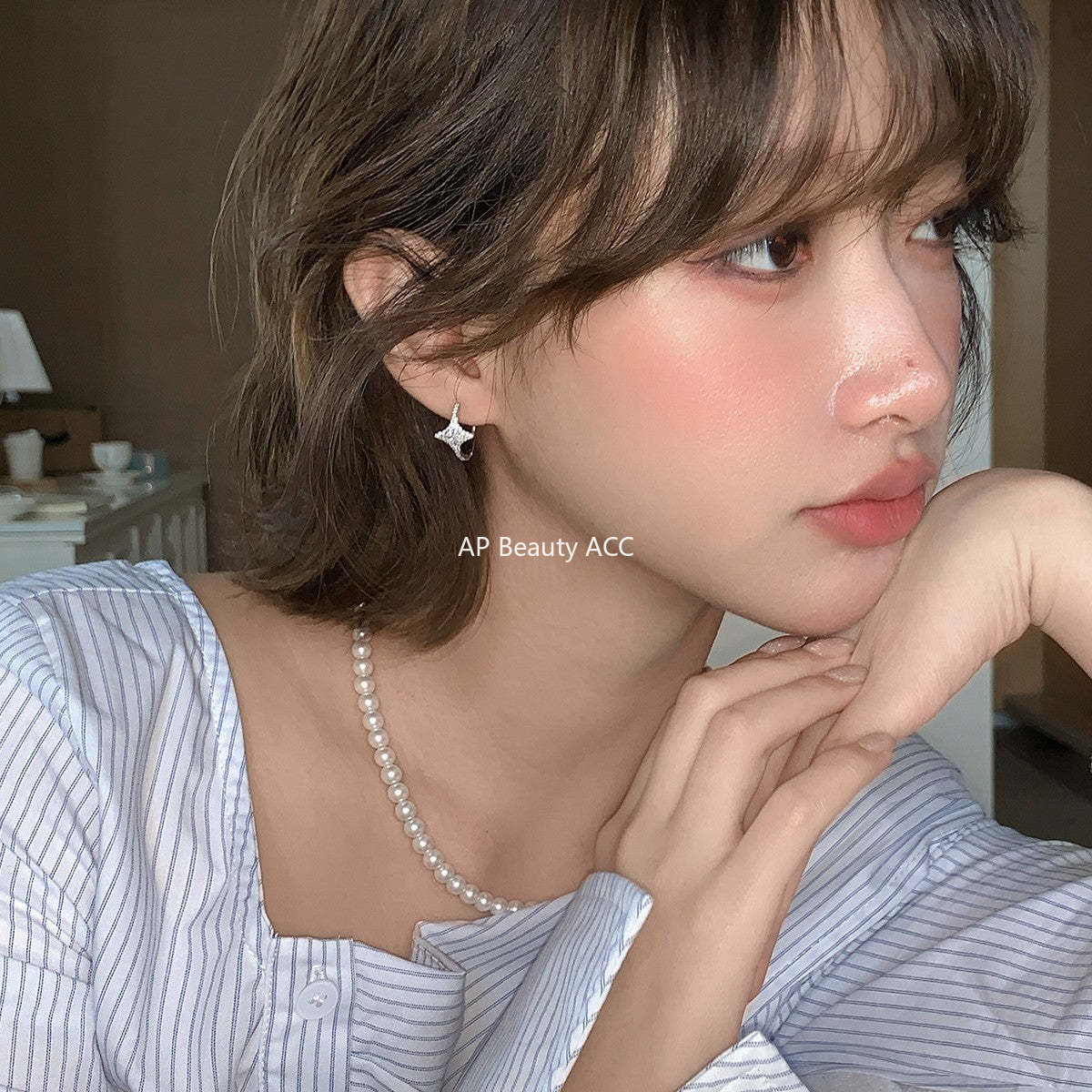 C廠-輕奢爆閃潮流鋯石四芒星耳環女精緻貴氣高級感銀針耳扣秋冬耳飾「EH-4285」25.11-4