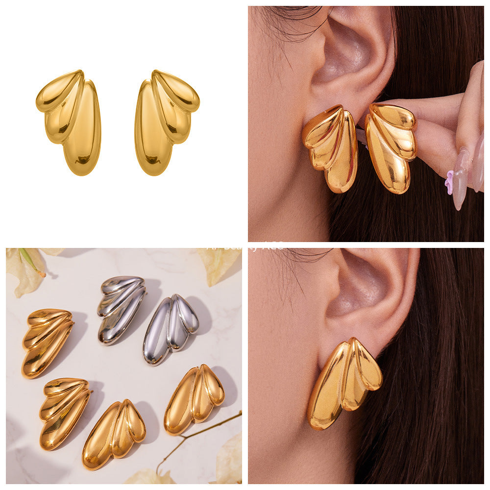 B廠-不鏽鋼幾何扇形耳環冷淡風耳飾跨境網紅新款飾品鍍18k真金「F849」25.11-1