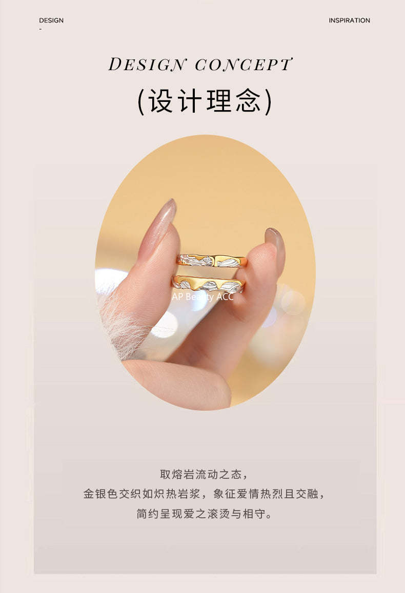 D廠-原創足銀S999熔岩紋理情侶對戒冷淡風輕奢款個性送女友手飾批發「YC4442R_1」25.11-4