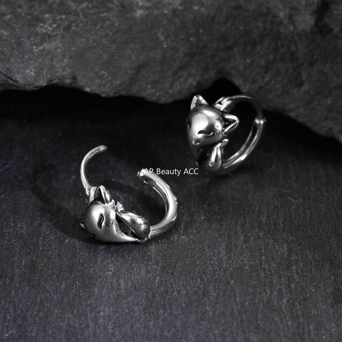 G廠-不鏽鋼男士小眾設計感 歐美跨境爆款狐狸白鋯石玫瑰耳圈「EH-821」25.12-2