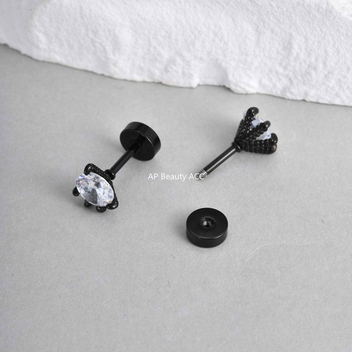 G廠-不鏽鋼簡約百搭冷淡小眾白鋯石龍爪耳釘黑色「ES-767B」25.11-3