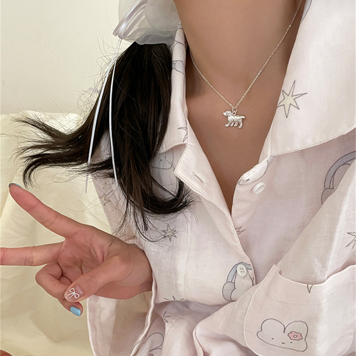 C廠-925純銀可愛小狗吊墜項鍊女韓版百搭ins小眾設計感高級新款鎖骨鏈「XL-1106」25.08-3