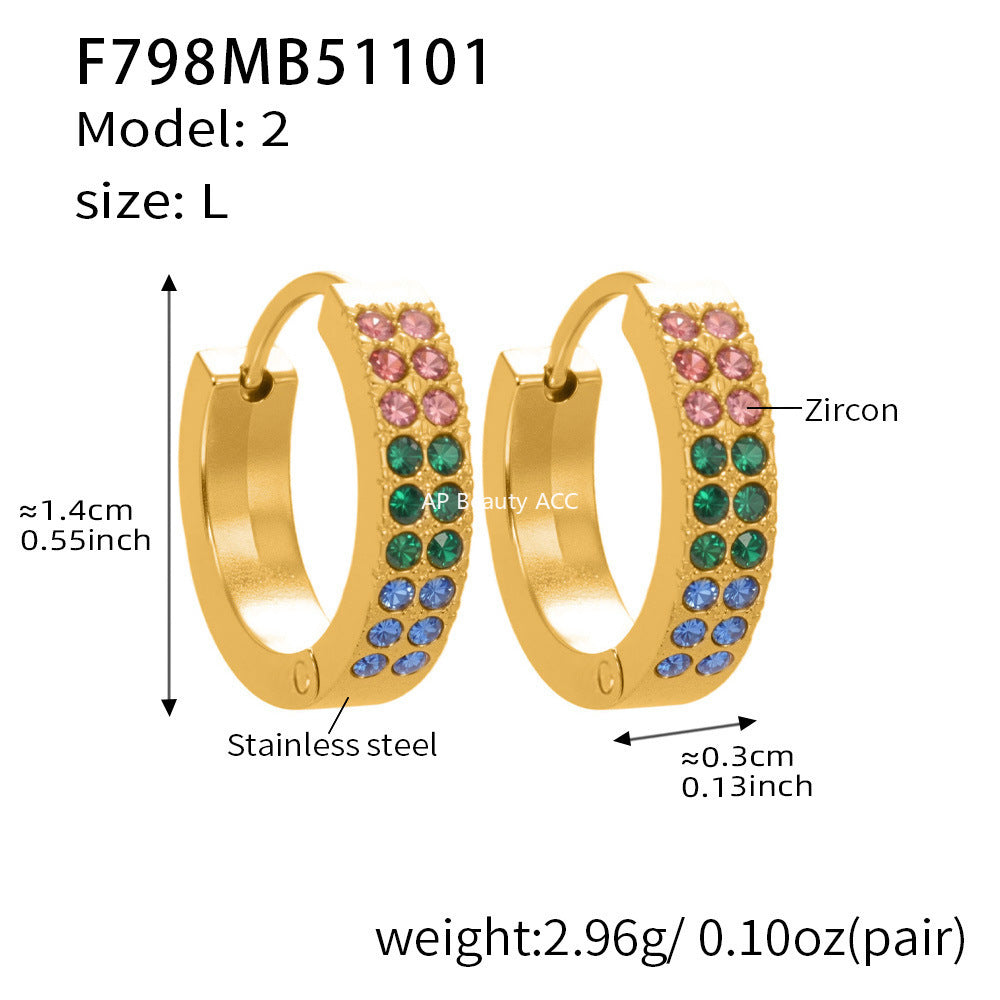 B廠-簡約C型鑲彩鑽拼色鋯石耳扣不鏽鋼鍍18k真金輕奢小眾耳環女「F798」25.11-1