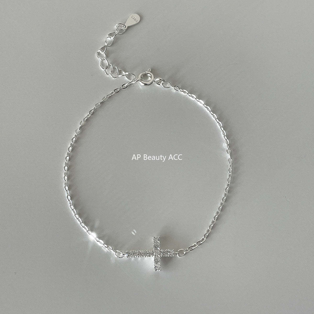 C廠-輕奢小眾愛心鋯石手鍊女高級感潮流十字架純銀手飾百搭冷淡風飾品「SL-487」25.11-1