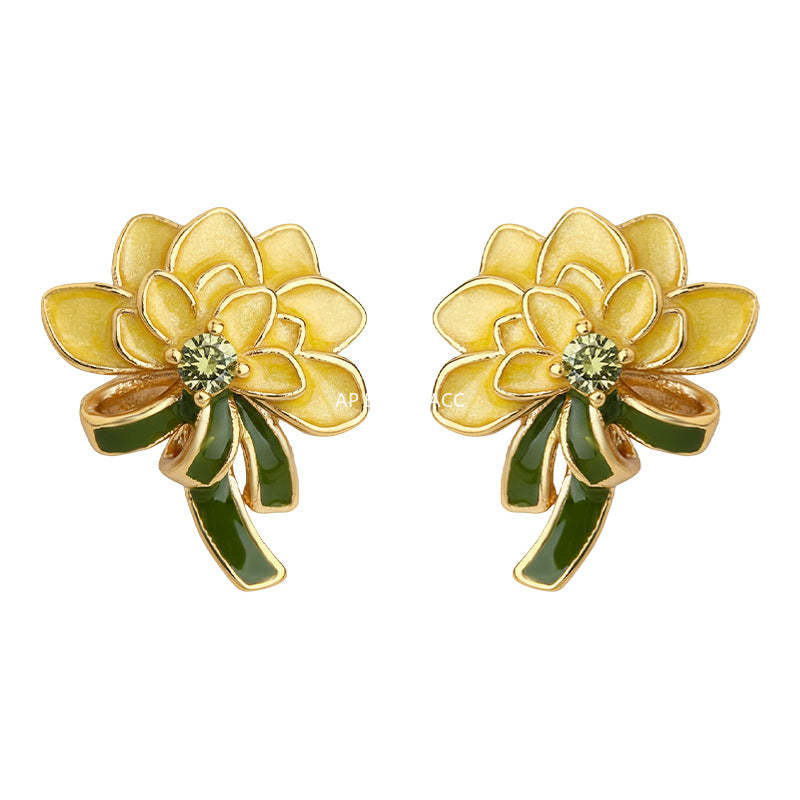 A廠-原創花朵手工彩繪925銀針琺瑯滴釉牡丹花耳環氣質優雅甜美 耳飾女「7228」25.12-2