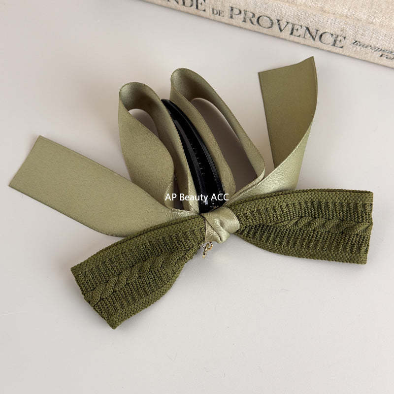 E廠-秋冬美拉德~復古針織蝴蝶結香蕉夾女大號防滑高馬尾扭扭竪夾頭飾「27638」25.11-1