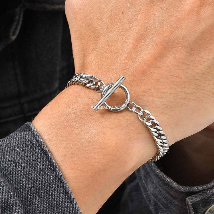 G廠-不鏽鋼酷帥古巴鏈簡約冷淡風單層龍骨鏈OT扣日常疊戴手鍊「BR-1749」25.12-1