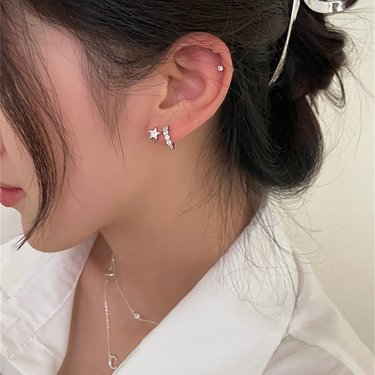 C廠-925銀針超閃星星耳釘女絕美百搭高級感鋯石耳環輕奢氣質時尚耳飾「EH-3764」25.08-5