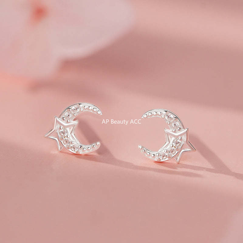 D廠-S999足銀月亮星星耳環夢幻氣質韓風精美唯美高級個性甜美耳飾批發「YC4490E_1」25.11-3