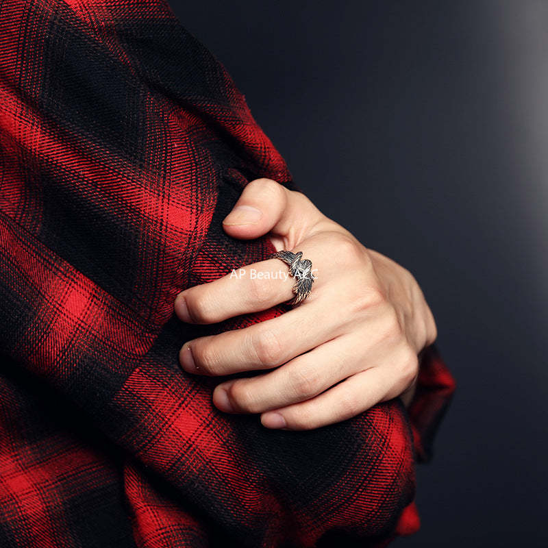 G廠-復古麻繩戒指男潮個性仿泰銀開口指環時尚做舊編織繩結食指戒「J2682」25.11-4