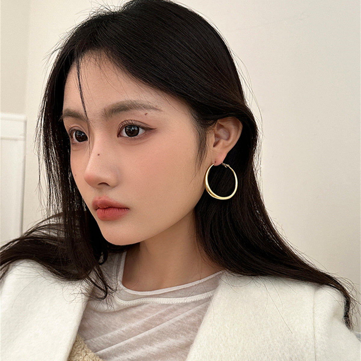 C廠-歐美復古大圓圈耳環女氣質輕奢高級感銀針耳圈甜酷辣妹冷淡風耳飾「EH-3506」25.05-3