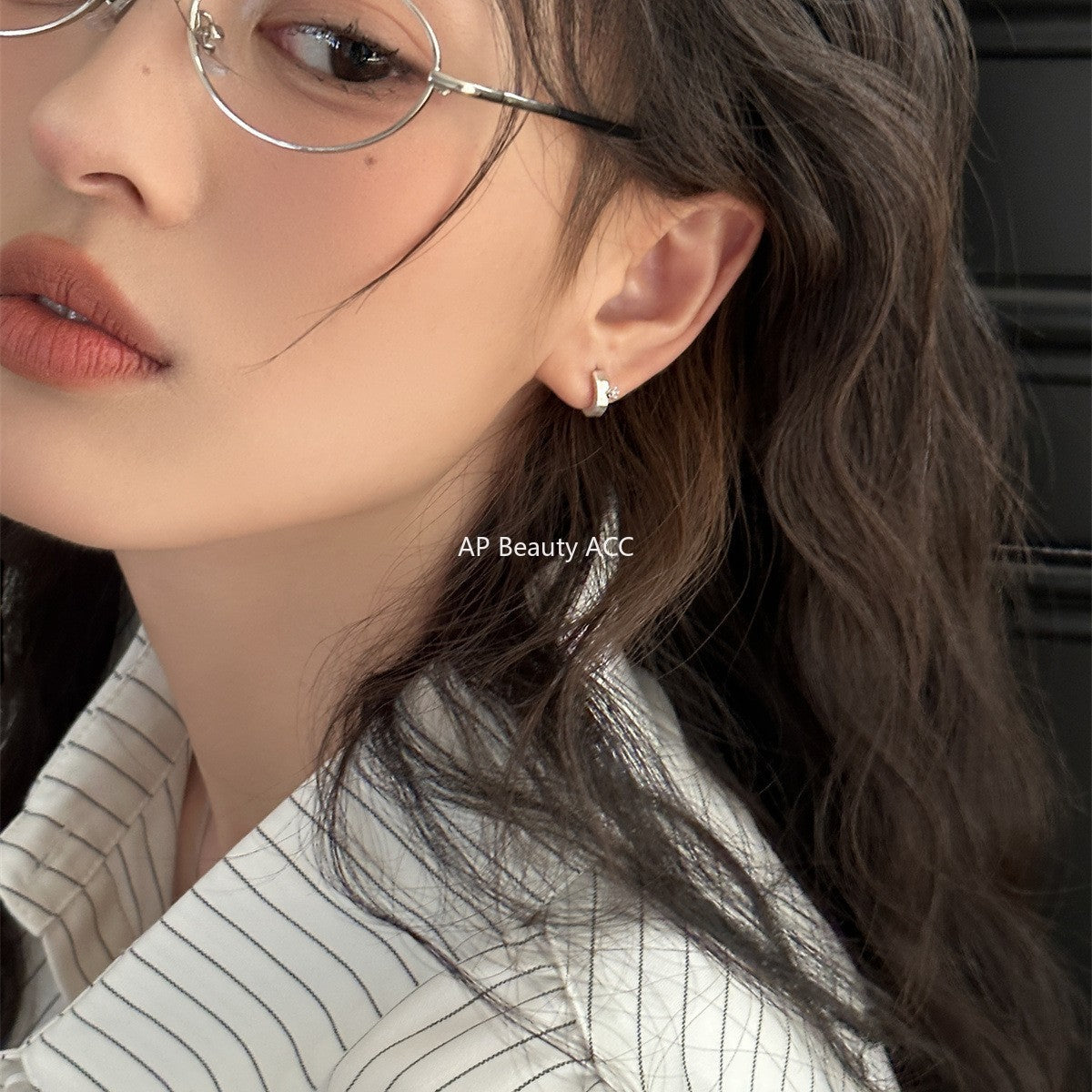 C廠-小巧百搭拉絲鋯石銀針耳釘女網紅ins百搭耳環輕奢高級感通勤耳飾「EH-4025」25.10-1