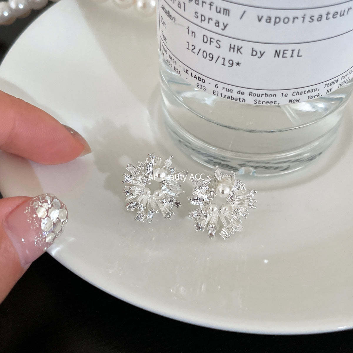 C廠-超閃鋯石珍珠耳釘女氣質精緻高級感耳環輕奢百搭清冷感通勤耳飾「EH-4048」25.12-1