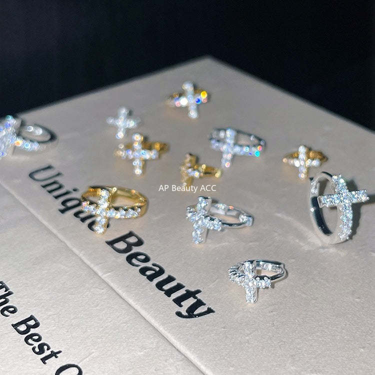 C廠-法式時尚鋯石耳環女輕奢百搭小眾設計十字架銀針耳扣秋冬氣質耳飾「EH-4259」25.11-3