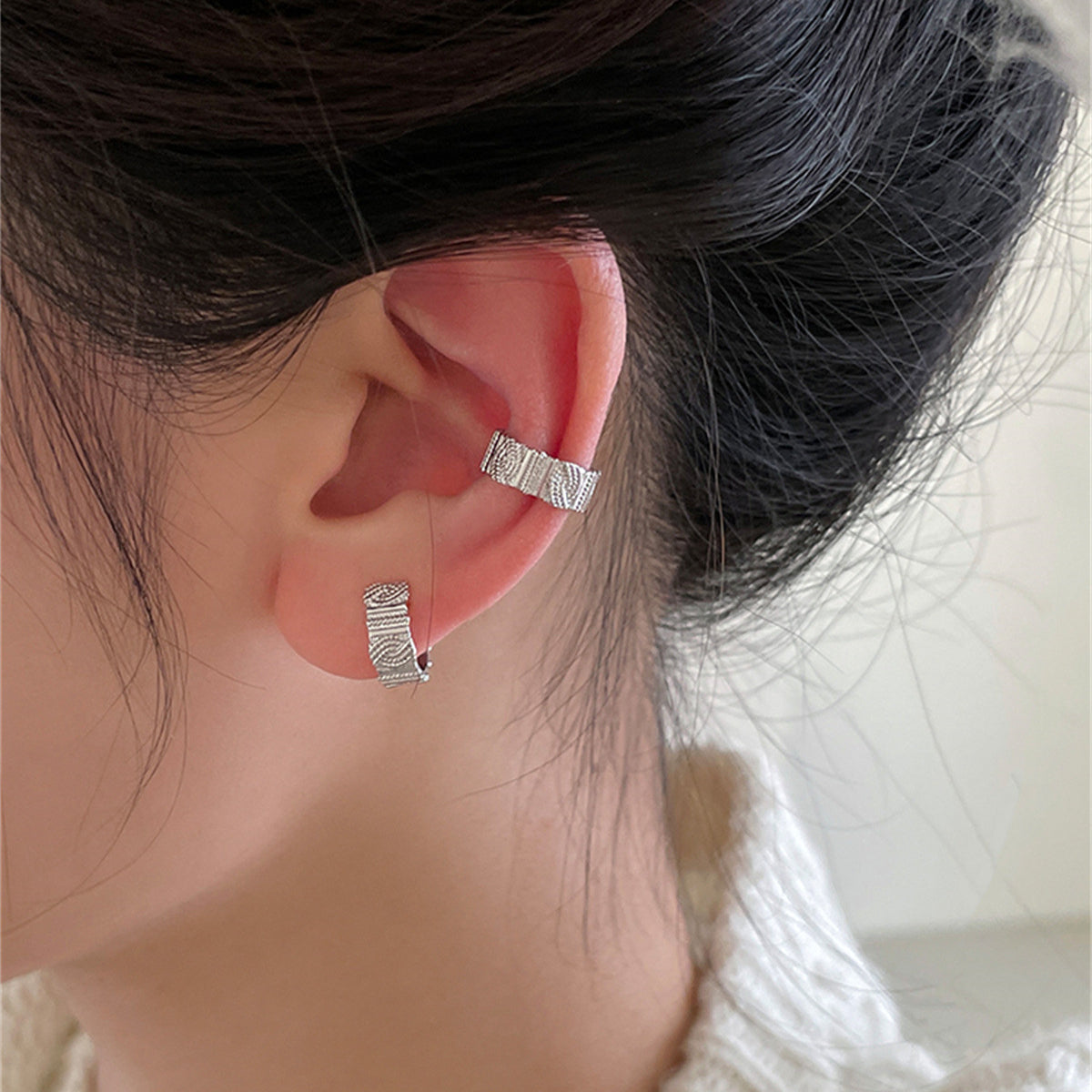 C廠-日韓風ins潮流素圈耳夾女創意個性氣質復古條紋耳骨夾簡約新耳飾「EH-3756」25.07-4