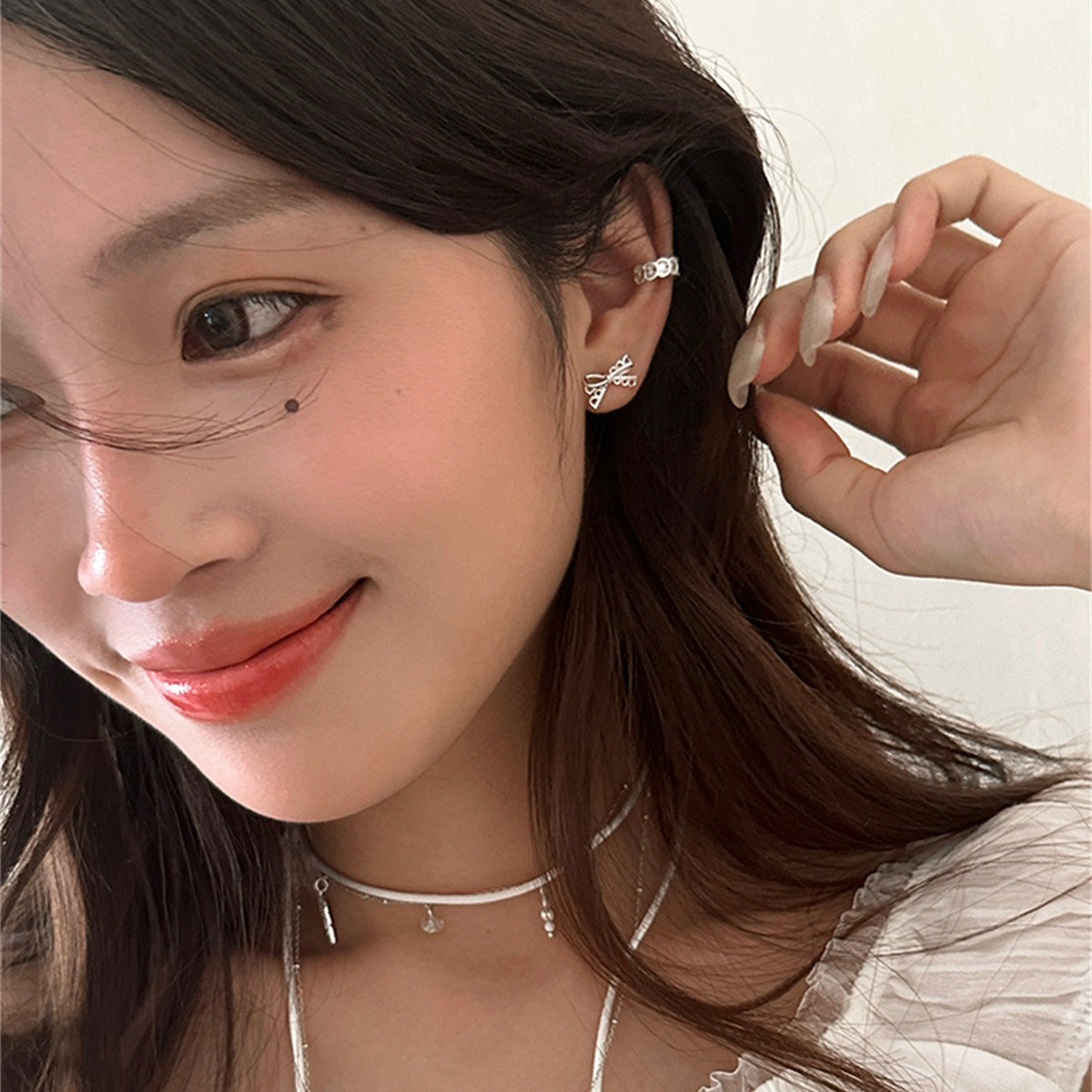 C廠-韓系氣質清冷感鏤空花邊蝴蝶結耳釘女小巧精緻高級感通勤百搭耳飾「EH-4167」25.10-2