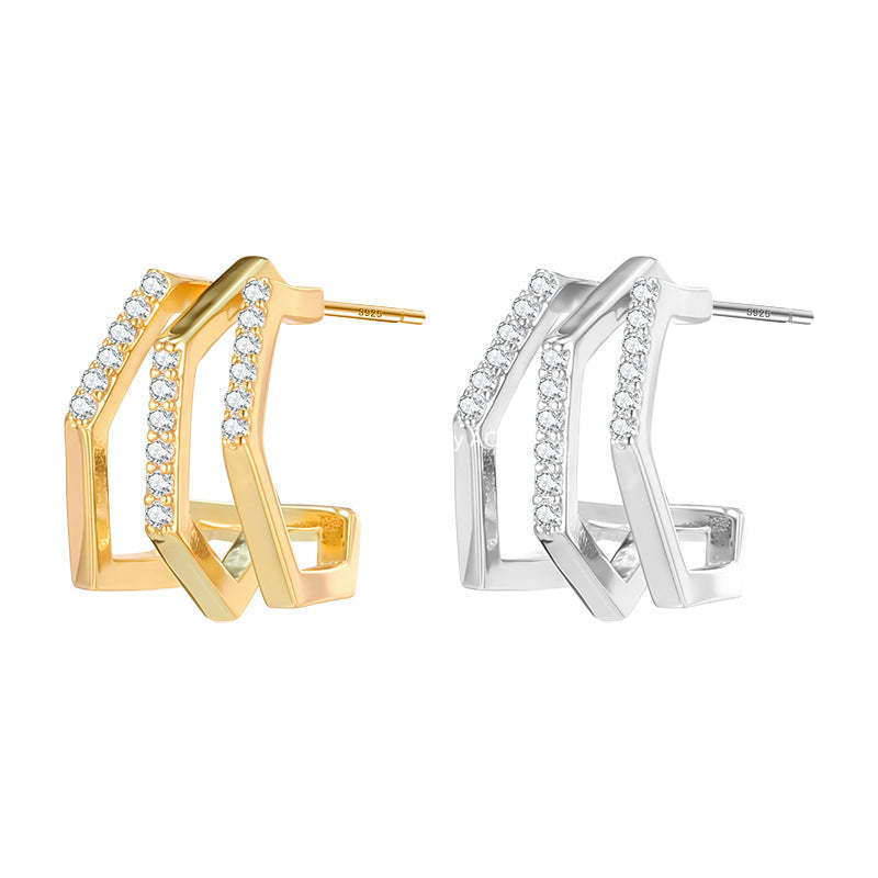 C廠-網紅個性疊戴風多層鋯石銀針耳耳釘女韓系時尚清冷ins無耳洞耳夾「EH-4292」25.12-3