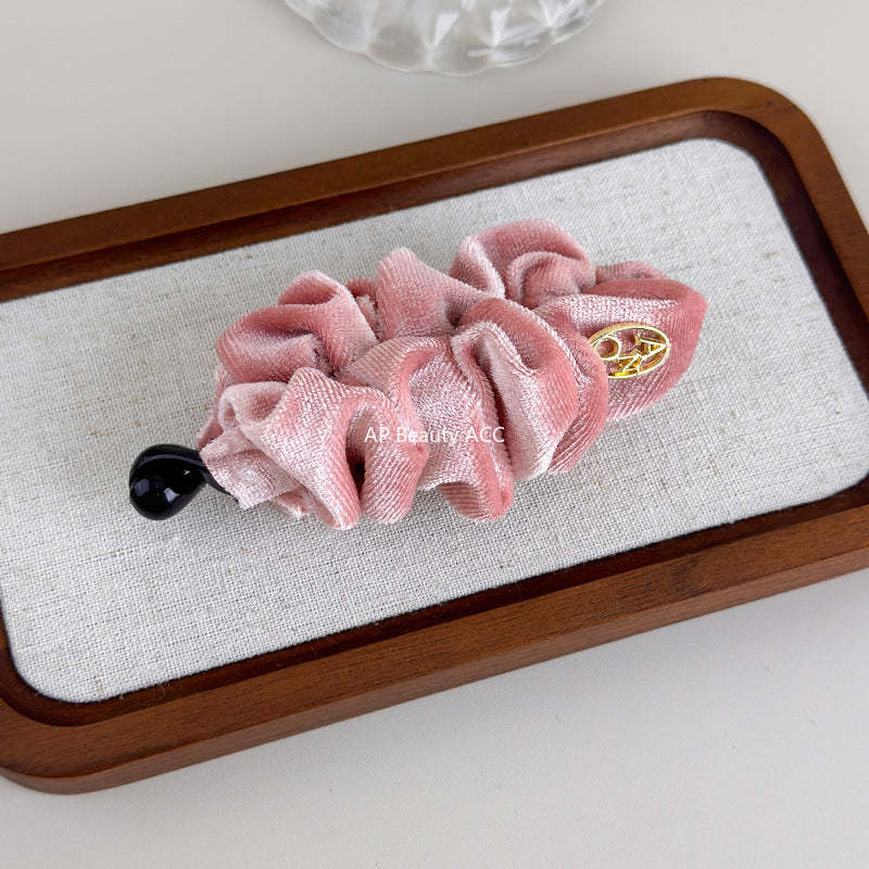 E廠-韓系褶皺絲絨香蕉夾女後腦勺髮夾馬尾竪夾氣質髮飾半扎髮抓夾頭飾「27709」25.11-3