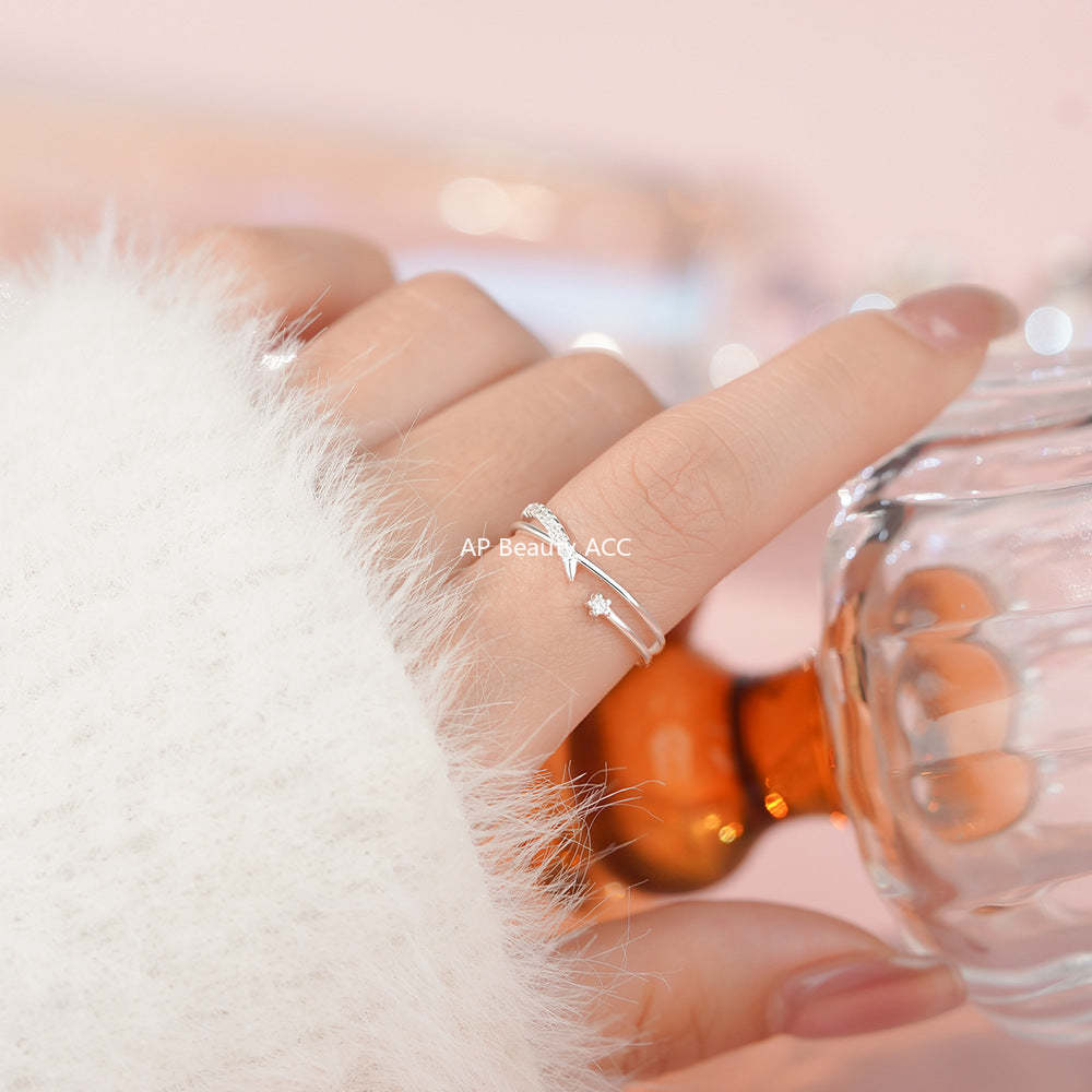 D廠-純銀S925甜美鋯石交叉戒指女簡約輕奢優雅溫柔文藝可愛指環批發「YC5308R_1」25.12-3