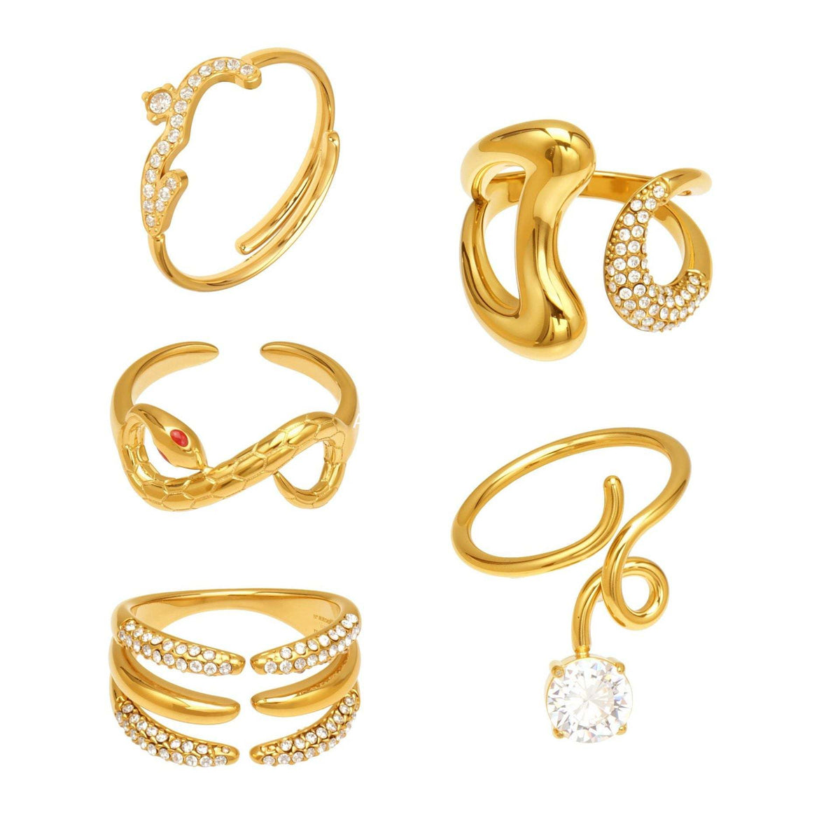 B廠-不鏽鋼細鑽鑲嵌鋯石開口戒指組合鍍18k真金INS小眾時尚設計手飾品「A382-A-A622-A674」25.12-3