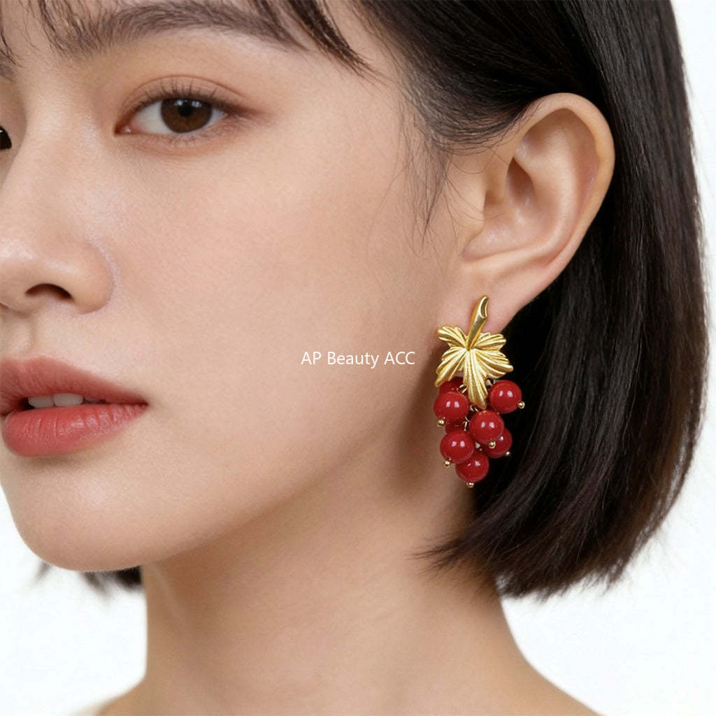 A廠-時尚高級感長款流蘇安可拉紅葡萄串新款手工耳環工廠耳飾「7205」25.12-2