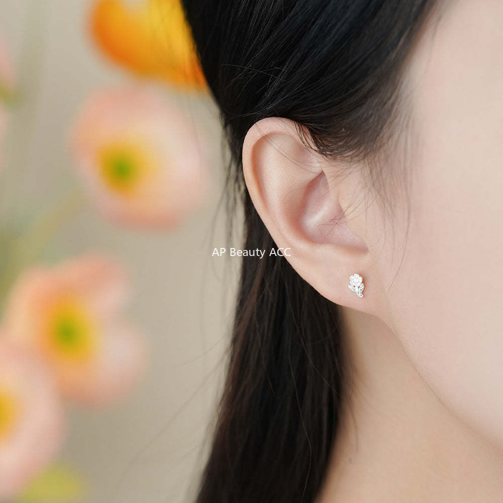 D廠-足銀S999森系田園風玫瑰花耳環女甜美百搭小清新耳環耳環批發「YC3052E_1」25.11-4