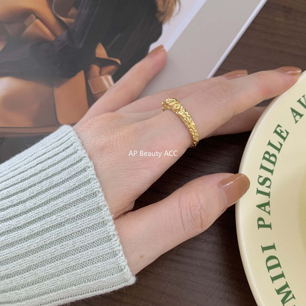 F廠-歐美時尚不規則凹凸面925純銀錫箔紙開口簡約異形戒指「J1393」25.12-3