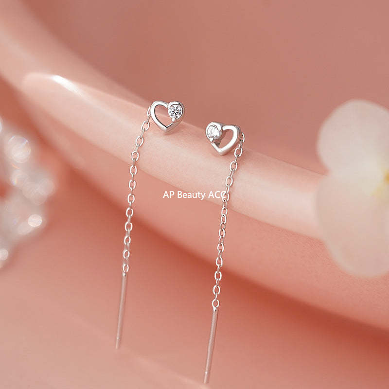 D廠-S925純銀簡約愛心鋯石耳線女輕奢甜美高級百搭氣質小清新耳墜「YC2766E_1」25.11-1