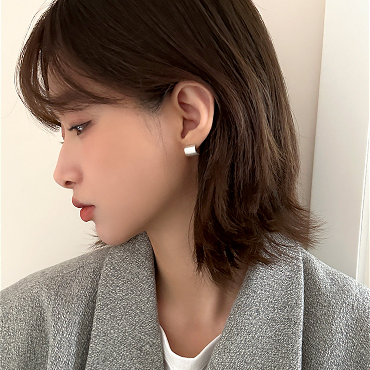 C廠-輕奢復古小眾設計拉絲幾何銀針耳釘女精緻簡約冷淡風網紅獨特耳飾「EH-3476」25.04-3