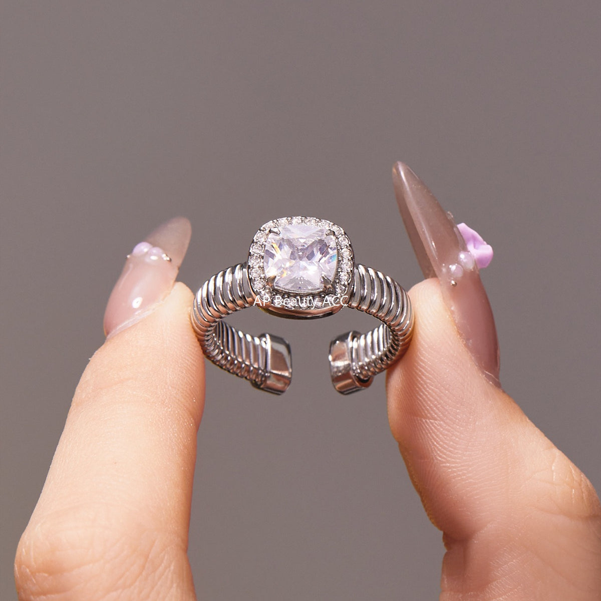 B廠-跨境熱賣新款不鏽鋼方型5A鋯石開口戒指ins風簡約百搭指環「A394-A389」25.11-2