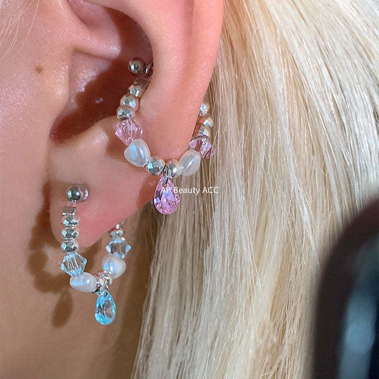 C廠-彩色多巴胺水滴鋯石耳環女輕奢百搭甜美碎銀鈦鋼耳圈精緻秋冬耳飾「EH-4281」25.11-4